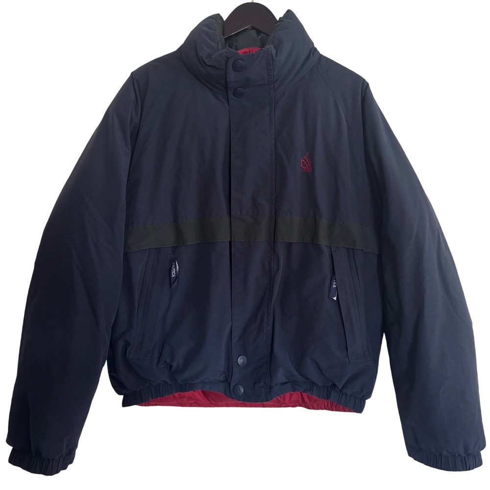 Vintage Nautica Reversible Down Puffer Jacket Navy Red Men's Large L